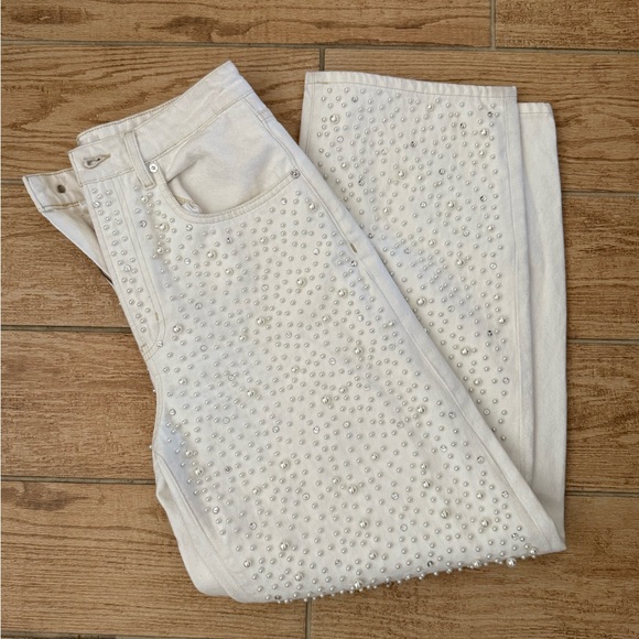 Frame Denim Denim - Frame Denim White Studded Straight Leg Jeans